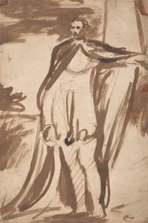 Lord Salisbury, stojący przy filarze