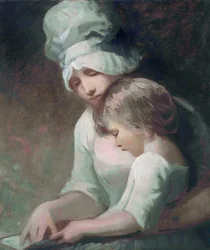 "Czytanie matki i dziecka" (Czytanie matki i dziecka) (Pani Cumberland i jej syn) Obraz George Romney (1734-1802) - Olej na płótnie, wym. 63,5x53,7 cm Kolekcja prywatna