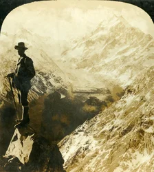 Mount Cook i głowa lodowca Hooker, Nowa Zelandia, ok. 1909.