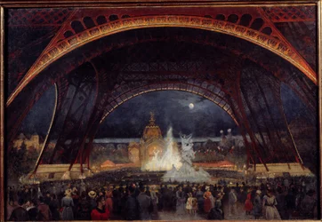 Nocne przyjęcie na Wystawie Światowej 1889 pod Wieżą Eiffla Obraz Georgesa Rouxa (XIX wiek) 1889 Nd. 0,95x0,65 m Paryż, Muzeum Carnavalet