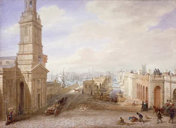 Stare i nowe londyńskie mosty patrzące na południe, Londyn, 1831.