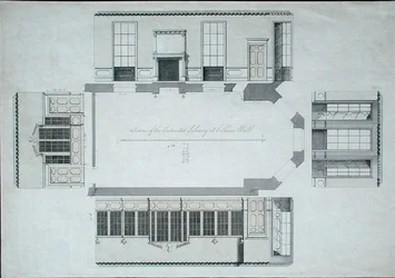 Fragment planowanej biblioteki w Cobham Hall, Kent (pióro i tusz z kolorową farbą na papierze)
