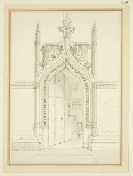 Wejście do pokoju zakrystii St Mary Redcliffe, c.1812 (ołówek i akwarela na papierze)