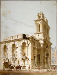 Widok północno-zachodni kościół St Mary Woolnoth, City of London, 1812