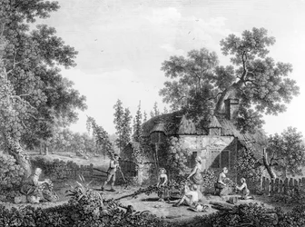 Zbieracze chmielu, wyryte przez Francisa Vivaresa, 1760