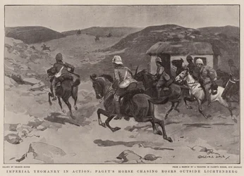 Imperialna Yeomanry w akcji, koń Pageta goni Burów poza Lichtenberg