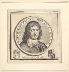 Popiersie Hollara w okrągłej ramie opublikowane w Vertues, Opis dzieł..., 1745.