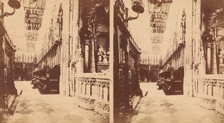 Grupa 5 widoków stereograficznych Opactwa Westminsterskiego, Londyn, Anglia, lata 1850-1910.