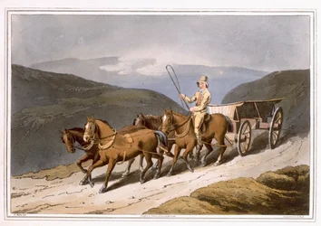 The East Riding lub Wolds Wagon, wyryty przez Roberta Havella Starszego, opublikowany w 1814 roku przez Robinsona i Syna, Leeds