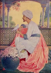 „Idź, szczęśliwy ptaszku, idź”, powiedział, ilustracja z „Legends of the Alhambra” Washingtona Irvinga (1783-1859) opublikowanej przez Lippincott