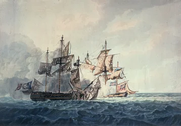 Bitwa między slupem Jego Królewskiej Mości Bonne Citoyenne a francuską fregatą La Furieuse, 6 lipca 1809 roku u Wysp Zachodnich, rytowana przez R i D Havell, wydana przez Roberta Cribba w 1810 roku