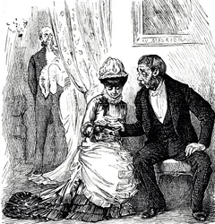 Karykatura komentująca popularność chiromancji wśród zamożnych. Ilustrowany George du Maurier (1834-1896), francusko-brytyjski rysownik i autor