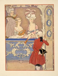 Cécile de Volanges i; Marquise Isabelle de Merteuil w teatrze, ilustracja z „Niebezpiecznych związków” Pierre