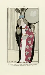 Projekt sukni z krepy chińskiej i futra, z Costumes Parisien, wyd. 1912 (odbitka w pochoirze)