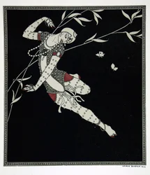 Ognisty ptak z cyklu „Wzory o tańcach Wacława Niżyńskiego” (1889-1950). Georges Barbier (1882-1932), druk szablonowy