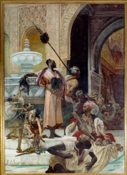 Masakra Abenceragów. Abenceragowie, mauretańskie plemię królestwa Granady w XV wieku, zostali wytępieni przez Boabdila, zwanego Zoghbi (1452-1528). Obraz Georges