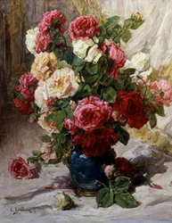 Martwa natura z różami w wazonie. Obraz autorstwa Georges Jeannin (1841-1925 Francja) Kolekcja prywatna
