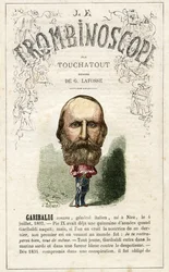 Giuseppe GARIBALDI (1807-1882) ilustracja z "Le Trombinoscope", satyrycznego czasopisma politycznego autorstwa Leona-Charlesa Bienvenu, znanego jako Touchatout (1835-1910) monografia N. 20, imprimerie Vallee, Paryż