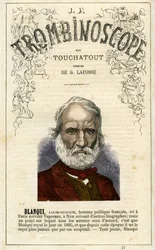 Louis-Auguste BLANQUI (1805-1881) - ilustracja z "Le Trombinoscope", satyrycznego czasopisma politycznego autorstwa Leona-Charlesa Bienvenu, znanego jako Touchatout (1835-1910), monografia. 27, Paryż, marzec 1872