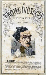 Victor Henri ROCHEFORT (1831-1913), ilustracja z "Le Trombinoscope", satyrycznego czasopisma politycznego autorstwa Leona-Charlesa Bienvenu, znanego jako Touchatout (1835-1910), monografia nr 15, Imprimerie Vallee, Paryż, luty 1871 r.