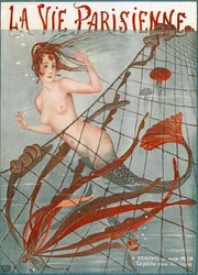 Syrenka złapana w sieć rybacką, ilustracja z "La Vie Parisienne"