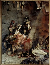 Andromacha. Po zdobyciu Troi Pyrrus otrzymał jako swoją część łupu wdowę po Hektorze, Andromachę, oraz jej syna Astyanaksa. Obraz Georges