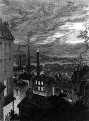 Widok Paryża Ilustracja przedstawiająca „Paryskie obrazy” autorstwa Charlesa Baudelaire