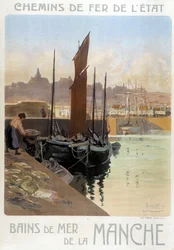 Les bains de mer de la Manche (Widok na port Granville) - Plakat Kolei Państwowych, autor: Meunier