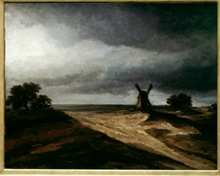 Okolice Montmartre Paryski krajobraz z młynem. obraz Georgesa Michela (1763-1843) XVIII w. Niedz. 0,64 X 0,80 m Paryż, Musee du Louvre