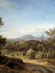 Scena wiejska. Lewy szczegół. Malarstwo Georges Prieur (XIX wiek)