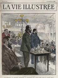 Generalny Kongres Organizacji Socjalistycznych, który odbył się w Paryżu w grudniu 1899 r. w Gimnazjum Japy - Jean Jaures (1859-1914) i Eugene Fournier (1857-1914) rysunek Georgesa Redona - la vie illustree de 1899