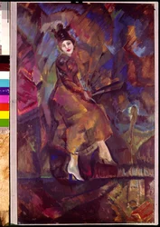 Portret Panny Paskiewicz. Praca Georgi Bogdanovich Yakulov (1884-1928), tempera na tekturze, sztuka rosyjska, futuryzm. Ormiańska Galeria Narodowa, Erewan (Armenia).