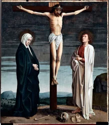 Panel poliptykowy Ukrzyżowania z kościoła San Gerolamo della Cervara - Obraz Gerarda Davida (ok. 1460-1523) 1506 Dim 90x100 cm Genes Musei di Strada Nuova (ex Palazzo Bianco) Włochy