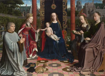 Francuski:  Le mariage mystique de Sainte Catherine, par Gérard David Dziewica z Dzieciątkiem ze świętymi i darczyńcą