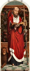 Panel poliptykowy św. Hieronima z kościoła San Gerolamo della Cervara - Obraz Gerarda Davida (ok. 1460-1523) 1506 Dim 65x150 cm Genes Musei di Strada Nuova (ex Palazzo Bianco) Włochy