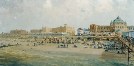 Letni dzień na plaży Scheveningen przy Kurhausie (olej na płótnie)
