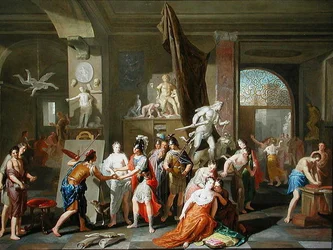 Apelles maluje Campaspe (olej na panelu)