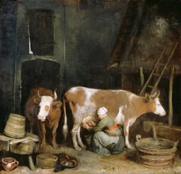 Służąca doi krowę w stodole, 1652-1654