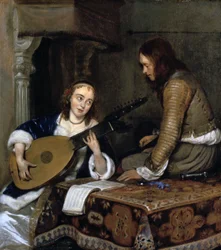 „Kobieta grająca na teorbo-lutni i kawaler”, c1658