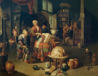 Szarlatan, olej na płótnie Gerarda Thomasa (1663-1721), Belgia