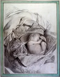 Przedstawienie płodu człowieka w macicy Grawer Gerarda de Lairesse (1640-1711) ilustrujący „Anatomia Humani Corporis” Goverta Bidloo (lub Govarda) (1649-1713) XVIII-wieczna Biblioteka Wydziału Lekarskiego, Paryż