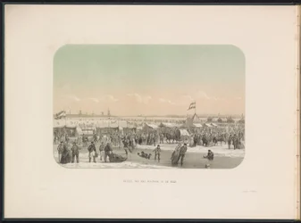 Lodowa rozrywka na Maas w Rotterdamie, widziana z twierdzy, 1855 Widok twierdzy na Maasie (tytuł na obiekcie) Zabawa na lodzie na Maas w Rotterdamie w lutym 1855, z podpisami (tytuł serialu na obiekcie)