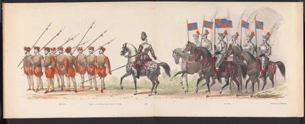Maskarada studentów z Leiden, 1870 (tablica 18) Procesja w kostiumach zorganizowana przez członków korpusu studenckiego Leiden w dniu 7 czerwca 1870 r., z okazji 295. rocznicy Leidsche Hoogeschool, przedstawiająca wizytę w Lejdzie w