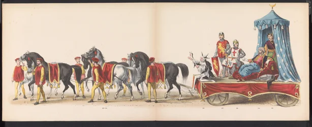Maskarada uczniów Leiden, 1870 (tablica 3) Procesja w kostiumach zorganizowana przez członków korpusu studenckiego Leiden w dniu 7 czerwca 1870 r., z okazji 295. rocznicy Leidsche Hoogeschool, przedstawiająca wizytę w Lejdzie w