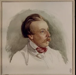 Portret malarza Aleksandra (Aleksander) von Kotzebue (1815-1889). (Portret malarza A. von Kotzebue). Praca Gerharda Wilhelma von Reuterna (1794-1865), akwarela na papierze, ok. 1840 r. Sztuka niemiecka