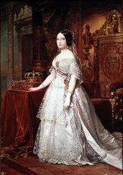 Portret królowej Hiszpanii Isabelle de Bourbon (Isabel de Borbon) II (1830-1904) Obraz niemieckiego Hernandeza Amoresa (1823-1894)