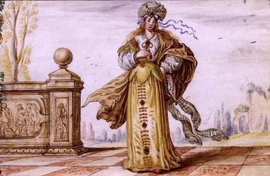 Alegoryczna kobieta wysadzana klejnotami na tarasie, ok. 1640 (gwasz na welinie)