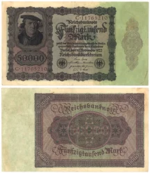Banknot pięćdziesiąt tysięcy marek, 1922 (odwrócony i odwrócony)