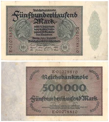 Banknot pięćset tysięcy marek, 1923 (odwrócony i odwrócony)