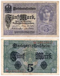 Banknot pięciomarkowy, 1917 (odwrócony i odwrócony)